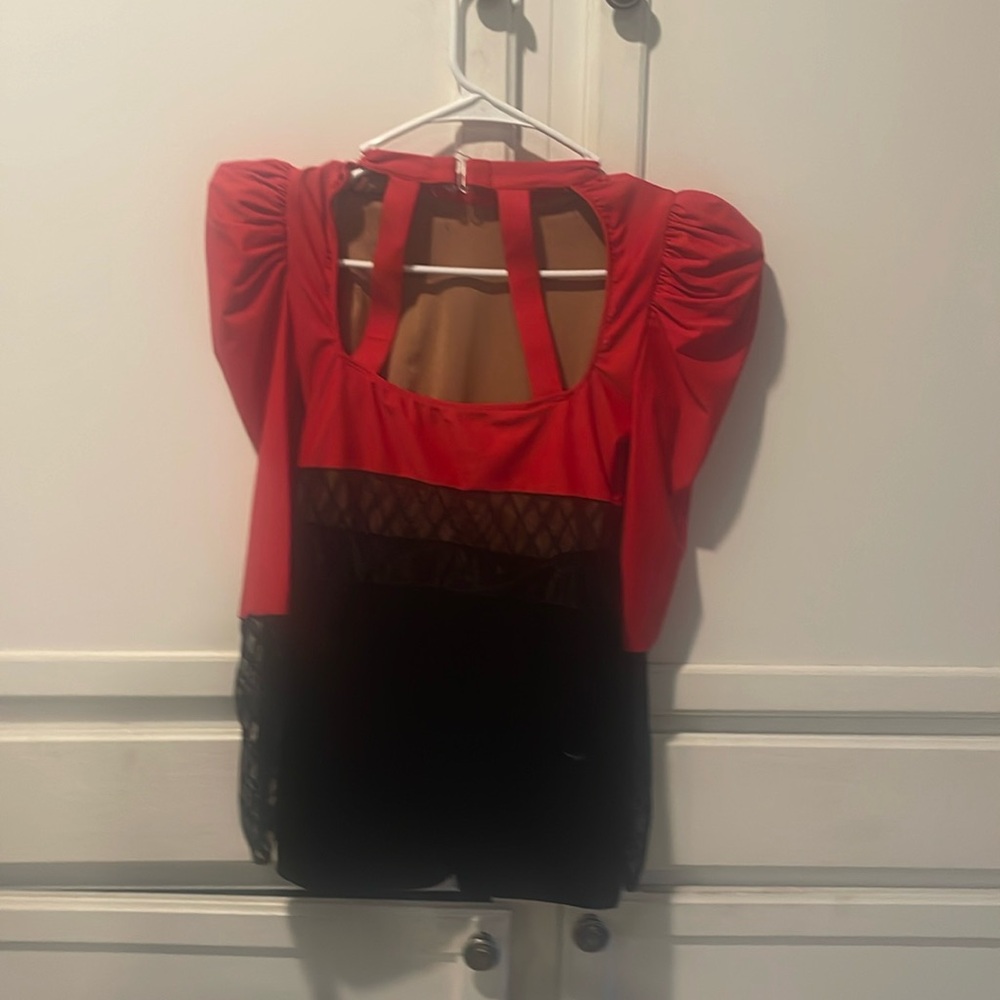 XLC red and black jazz costume with puffed shoulders